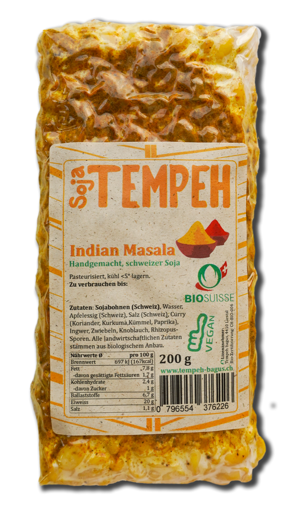 Soja Tempeh Indian Masala pasteurisiert (Bio-CH) ⭐ Lieferung nur freitags ⭐ Bestellschluss Montagmittag