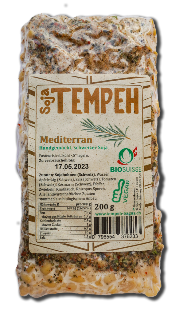 Soja Tempeh Mediterran pasteurisiert (Bio-CH) ⭐ Lieferung nur freitags ⭐ Bestellschluss Montagmittag